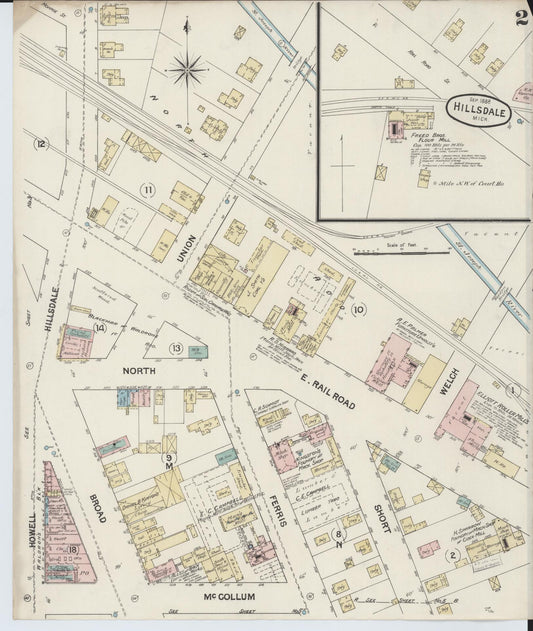 Sanborn Fire Insurance Map from Hillsdale, Hillsdale County, Michigan (1888), Sheet #0002 - Historic Sanborn Fire Insurance Map Print, vintage old map wall art, antique decor, genealogy gift, Michigan Michigan map