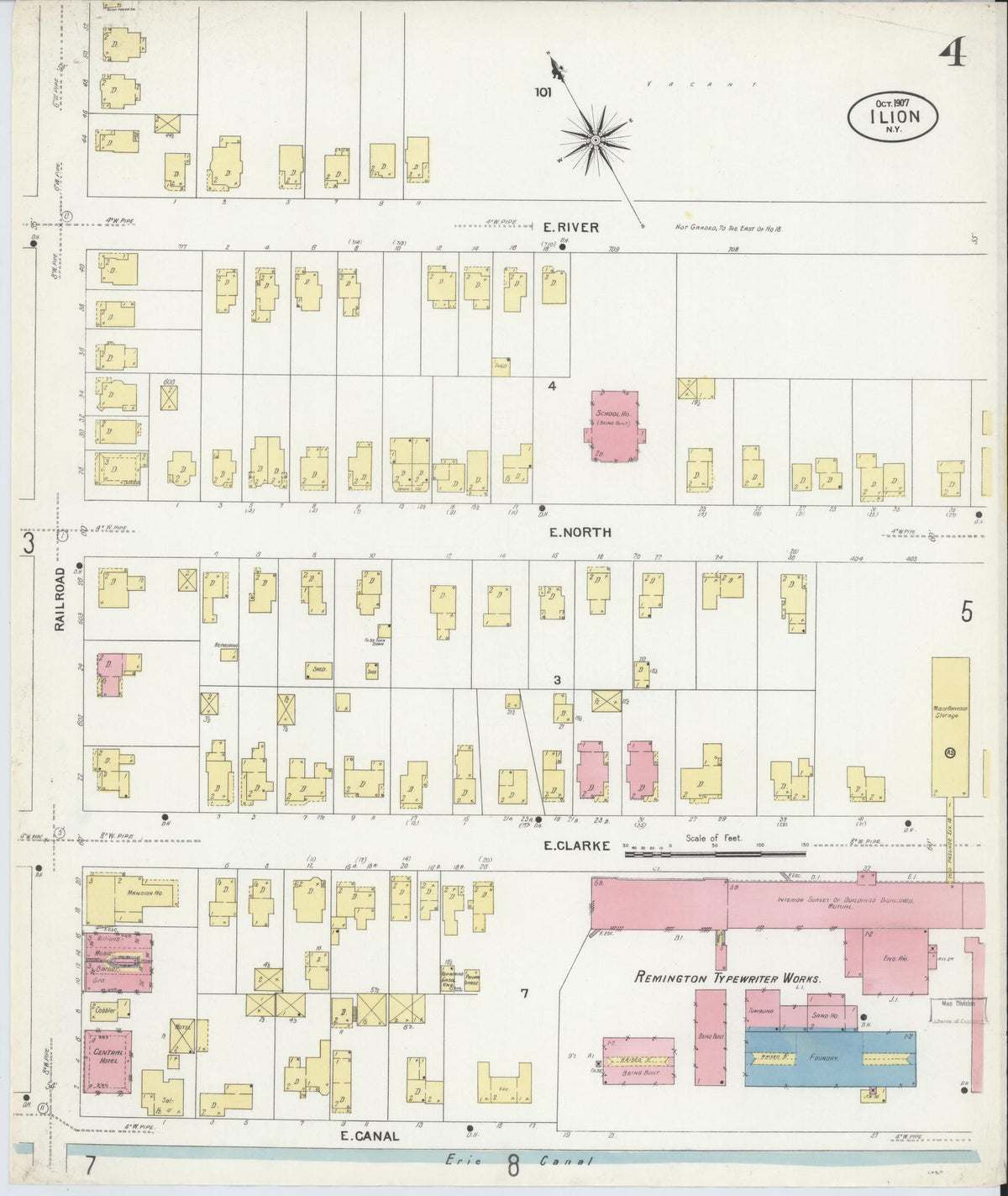 Sanborn Fire Insurance Map from Ilion, Herkimer County, New York (1907), Sheet #0004 - Complete Map Set gallery image, historic Sanborn map, vintage wall art, New York New York
