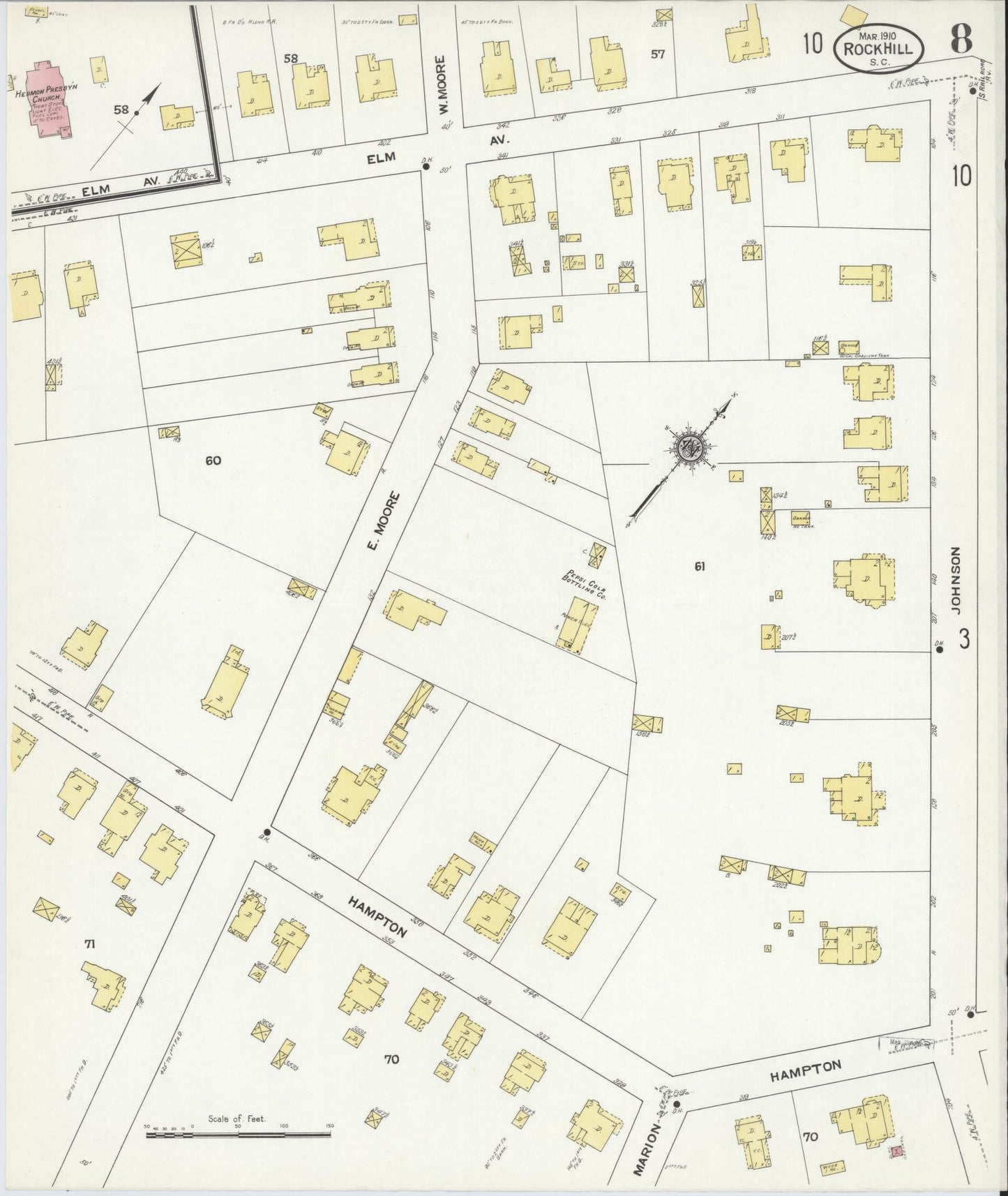 Sanborn Fire Insurance Map from Rock Hill, York County, South Carolina (1910), Sheet #0008 - Complete Map Set gallery image, historic Sanborn map, vintage wall art, South Carolina South Carolina