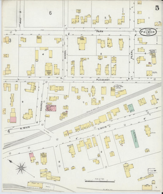 Sanborn Fire Insurance Map from Palmer, Hampden County, Massachusetts (1896), Sheet #0005 - Historic Sanborn Fire Insurance Map Print, vintage old map wall art, antique decor, genealogy gift, Massachusetts Massachusetts map