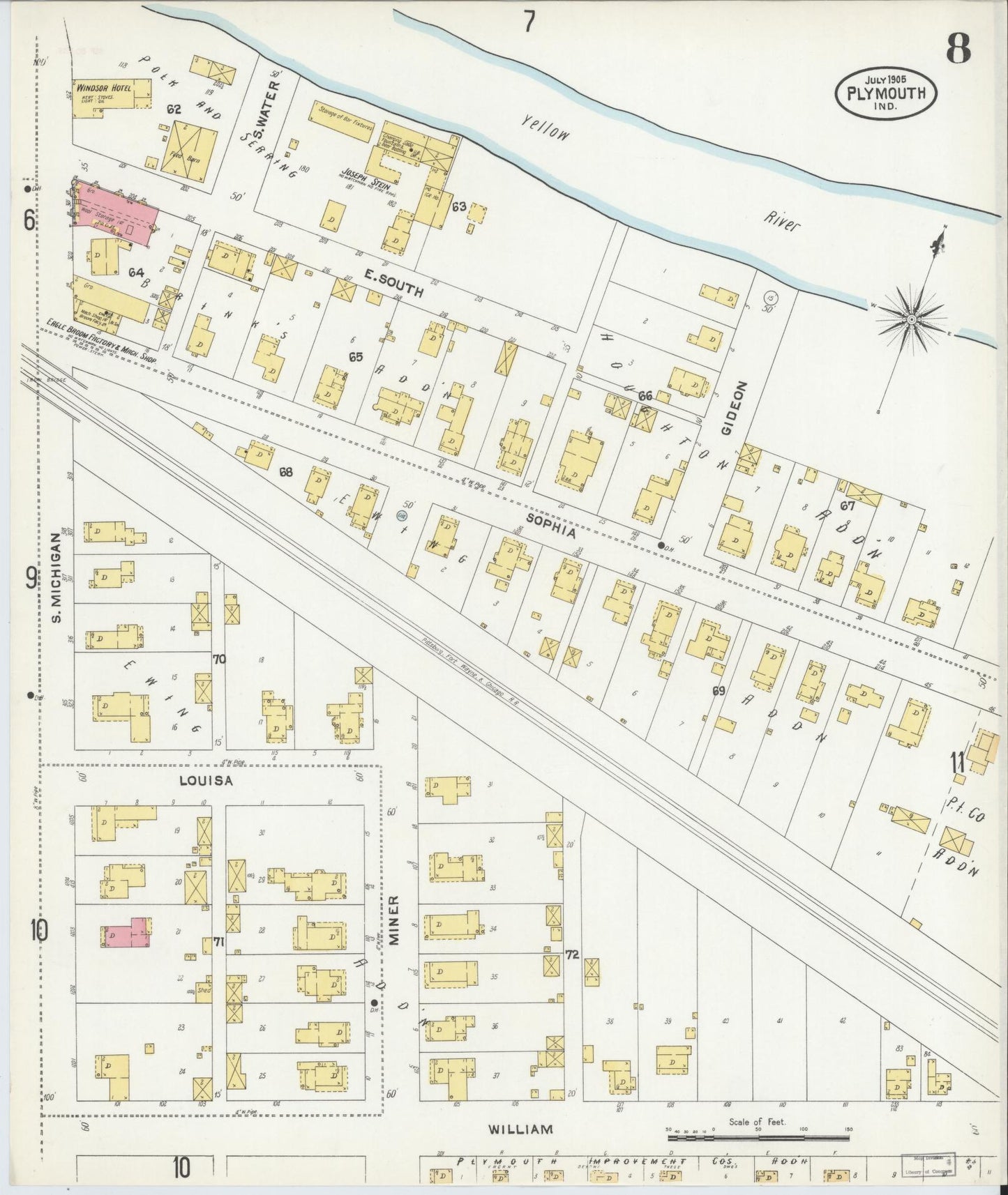 Sanborn Fire Insurance Map from Plymouth, Marhshall County, Indiana (1905), Sheet #0008 - Historic Sanborn Fire Insurance Map Print, vintage old map wall art, antique decor, genealogy gift, Indiana Indiana map