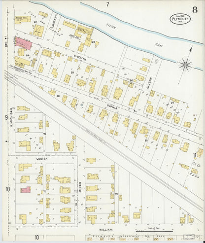 Sanborn Fire Insurance Map from Plymouth, Marhshall County, Indiana (1905), Sheet #0008 - Historic Sanborn Fire Insurance Map Print, vintage old map wall art, antique decor, genealogy gift, Indiana Indiana map