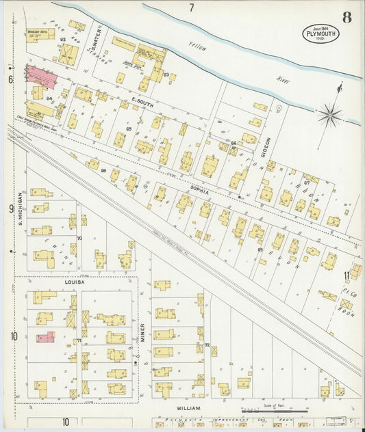 Sanborn Fire Insurance Map from Plymouth, Marhshall County, Indiana (1905), Sheet #0008 - Historic Sanborn Fire Insurance Map Print, vintage old map wall art, antique decor, genealogy gift, Indiana Indiana map