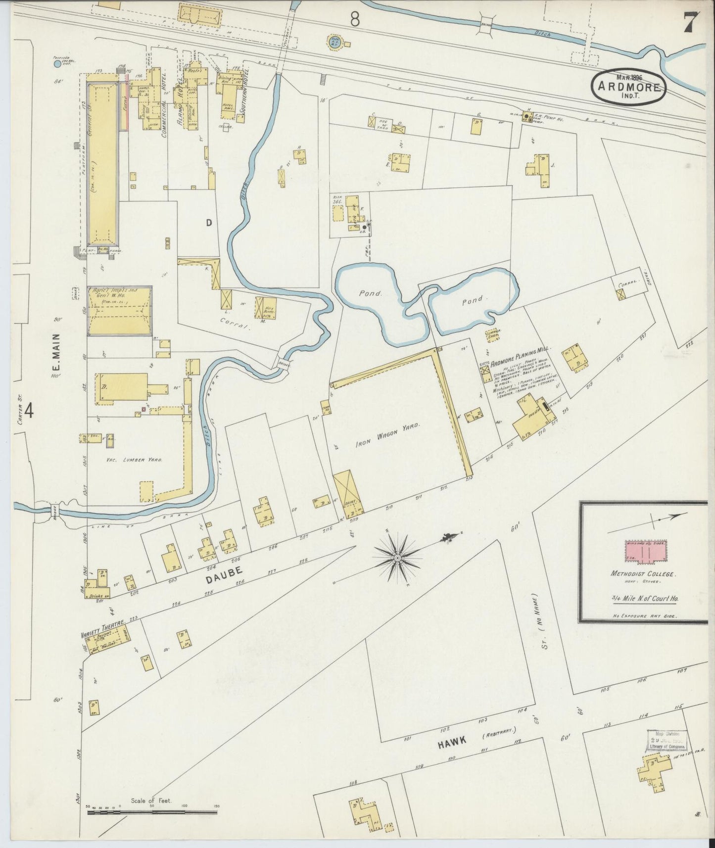 Sanborn Fire Insurance Map from Ardmore, Carter County, Oklahoma (1896), Sheet #0007 - Complete Map Set gallery image, historic Sanborn map, vintage wall art, Oklahoma Oklahoma