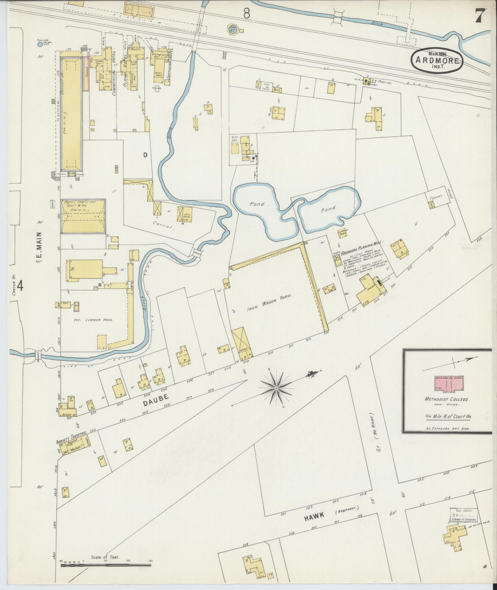 Sanborn Fire Insurance Map from Ardmore, Carter County, Oklahoma (1896), Sheet #0007 - Complete Map Set gallery image, historic Sanborn map, vintage wall art, Oklahoma Oklahoma
