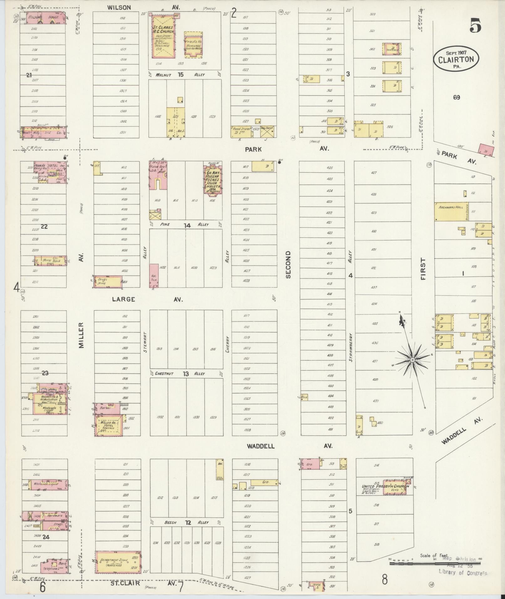 Sanborn Fire Insurance Map from Clairton, Allegheny County, Pennsylvania (1907), Sheet #0005 - Historic Sanborn Fire Insurance Map Print, vintage old map wall art, antique decor, genealogy gift, Pennsylvania Pennsylvania map