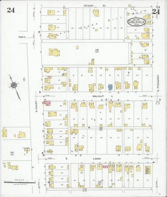 Sanborn Fire Insurance Map from Circleville, Pickaway County, Ohio (1927), Sheet #0024 - Historic Sanborn Fire Insurance Map Print, vintage old map wall art, antique decor, genealogy gift, Ohio Ohio map