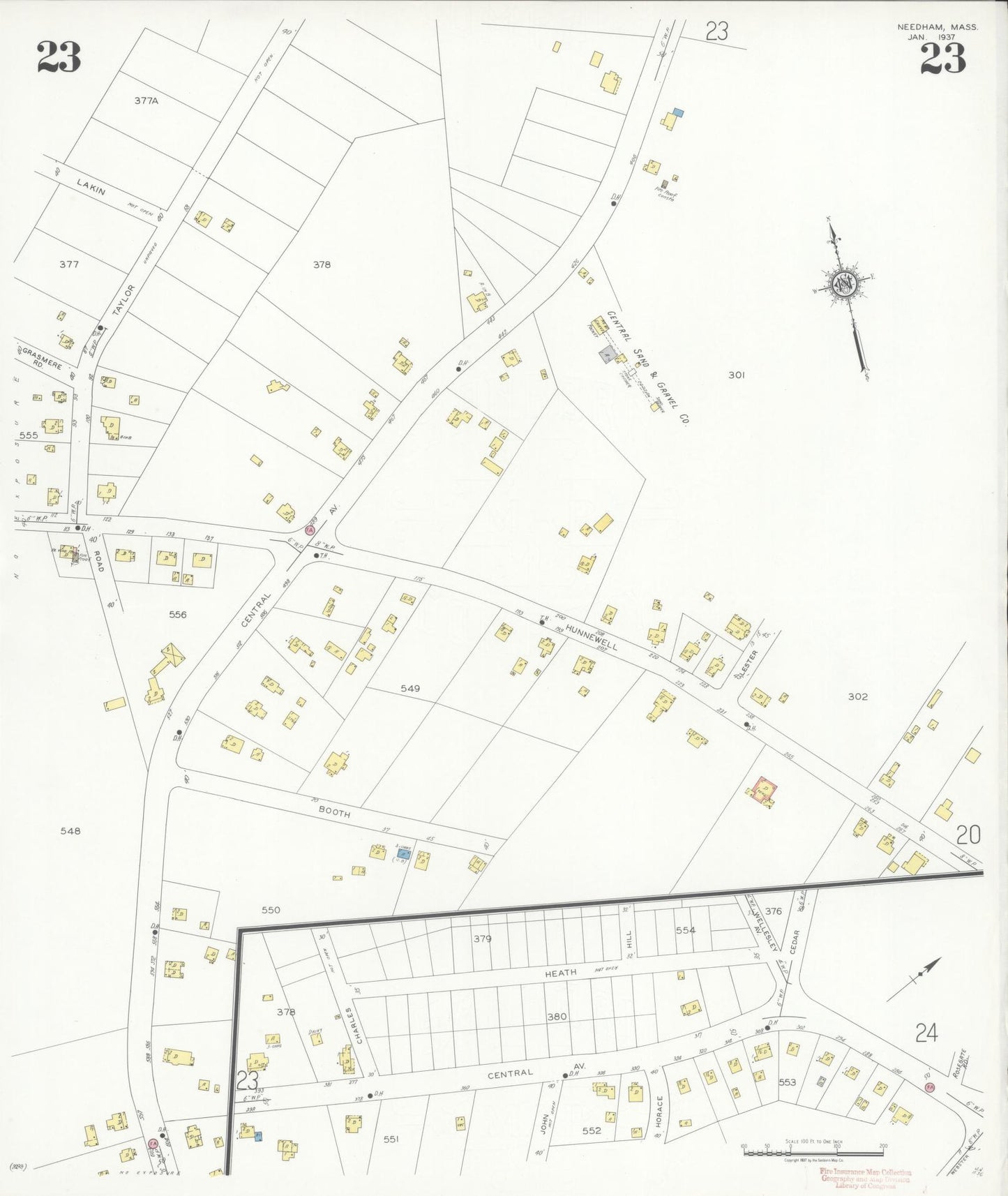 Sanborn Fire Insurance Map from Needham, Norfolk County, Massachusetts (1937), Sheet #0023 - Complete Map Set gallery image, historic Sanborn map, vintage wall art, Massachusetts Massachusetts