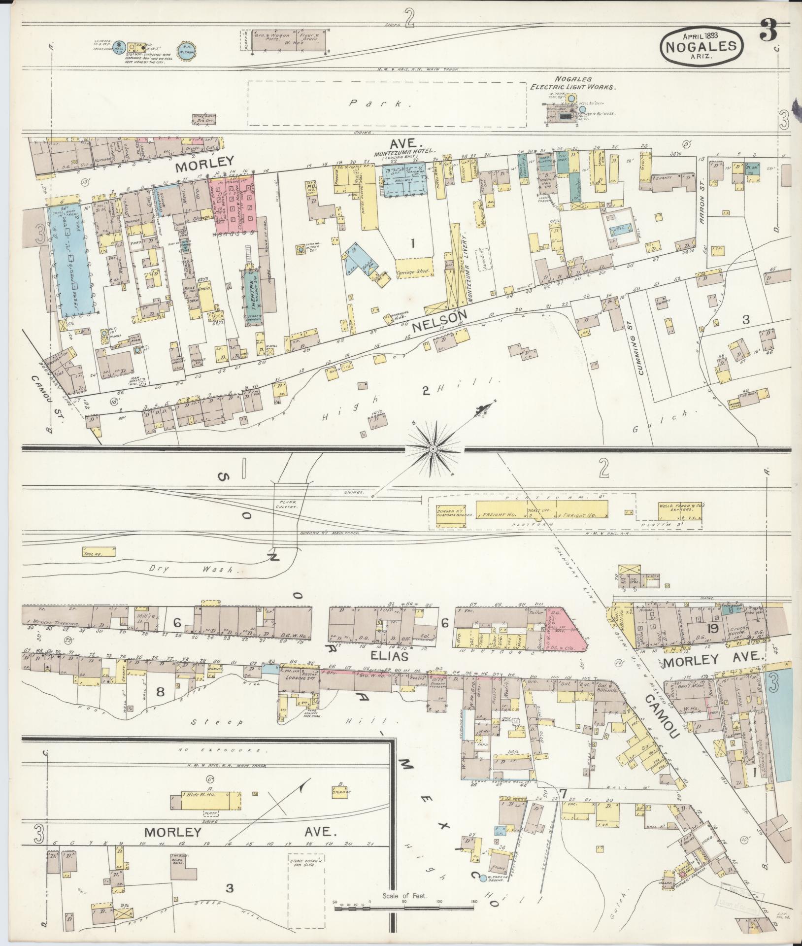 Sanborn Fire Insurance Map from Nogales, Santa Cruz County, Arizona (1893), Sheet #0003 - Complete Map Set gallery image, historic Sanborn map, vintage wall art, Arizona Arizona