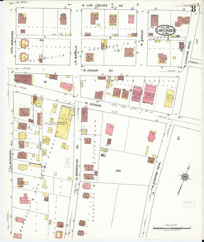 Sanborn Fire Insurance Map from Las Cruces, Dona Ana County, New Mexico (1921), Sheet #0008 - Complete Map Set gallery image, historic Sanborn map, vintage wall art, New Mexico New Mexico