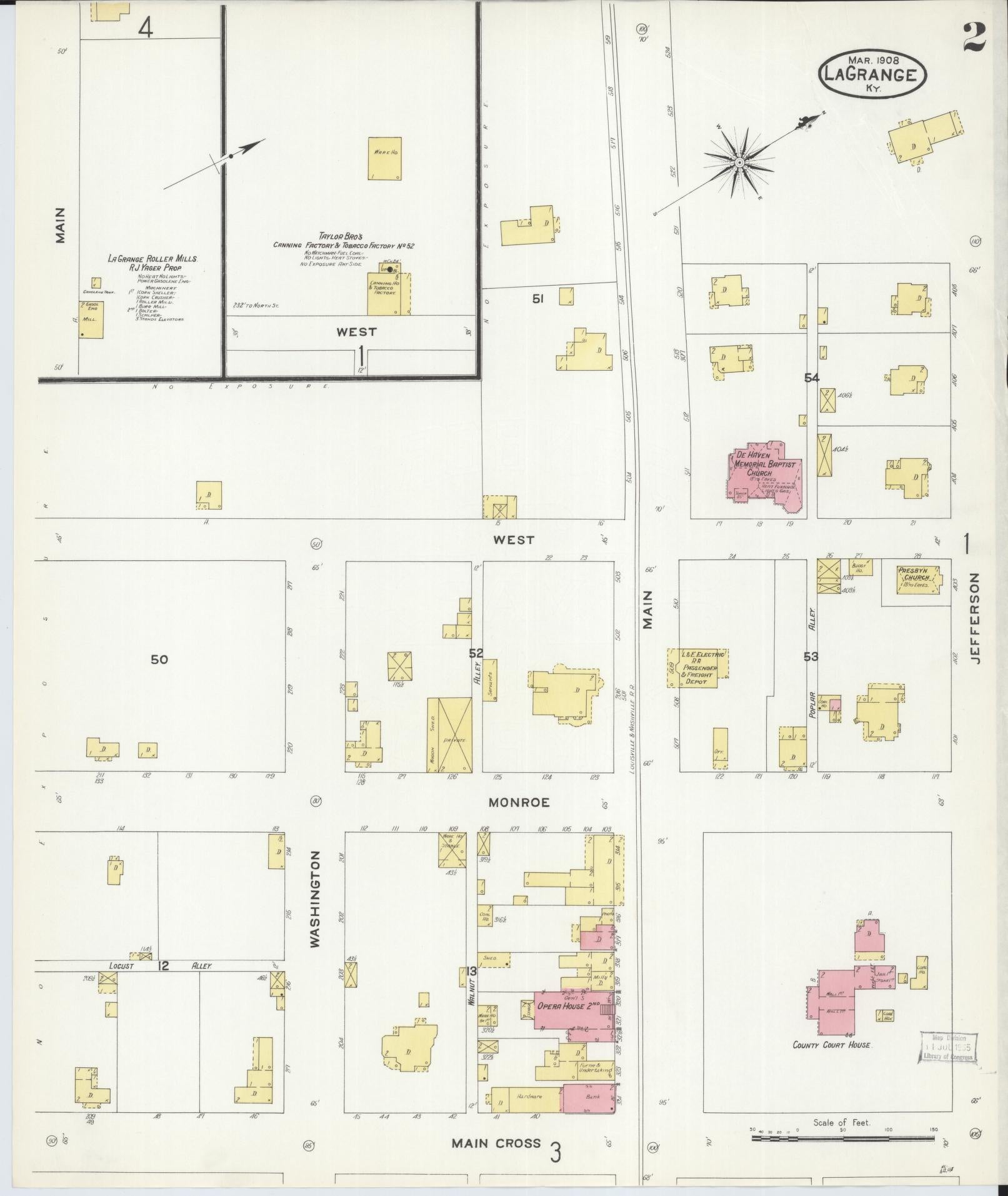 Sanborn Fire Insurance Map from La Grange, Oldham County, Kentucky (1908), Sheet #0002 - Complete Map Set gallery image, historic Sanborn map, vintage wall art, Kentucky Kentucky