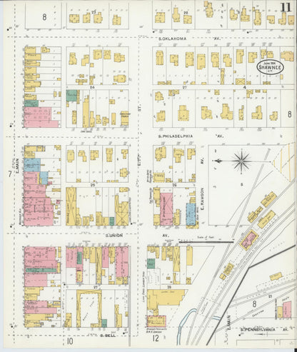 Sanborn Fire Insurance Map from Shawnee, Pottawatomie County, Oklahoma (1904), Sheet #0011 - Complete Map Set gallery image, historic Sanborn map, vintage wall art, Oklahoma Oklahoma