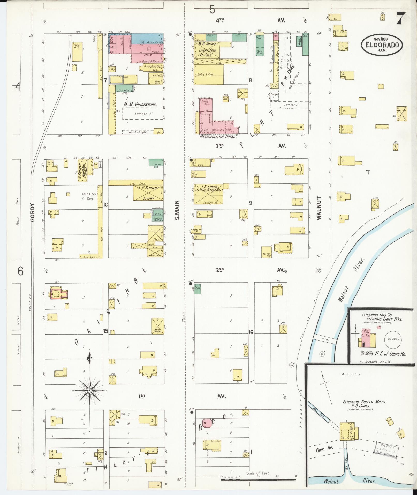 Sanborn Fire Insurance Map from El Dorado, Butler County, Kansas (1899), Sheet #0007 - Complete Map Set gallery image, historic Sanborn map, vintage wall art, Kansas Kansas