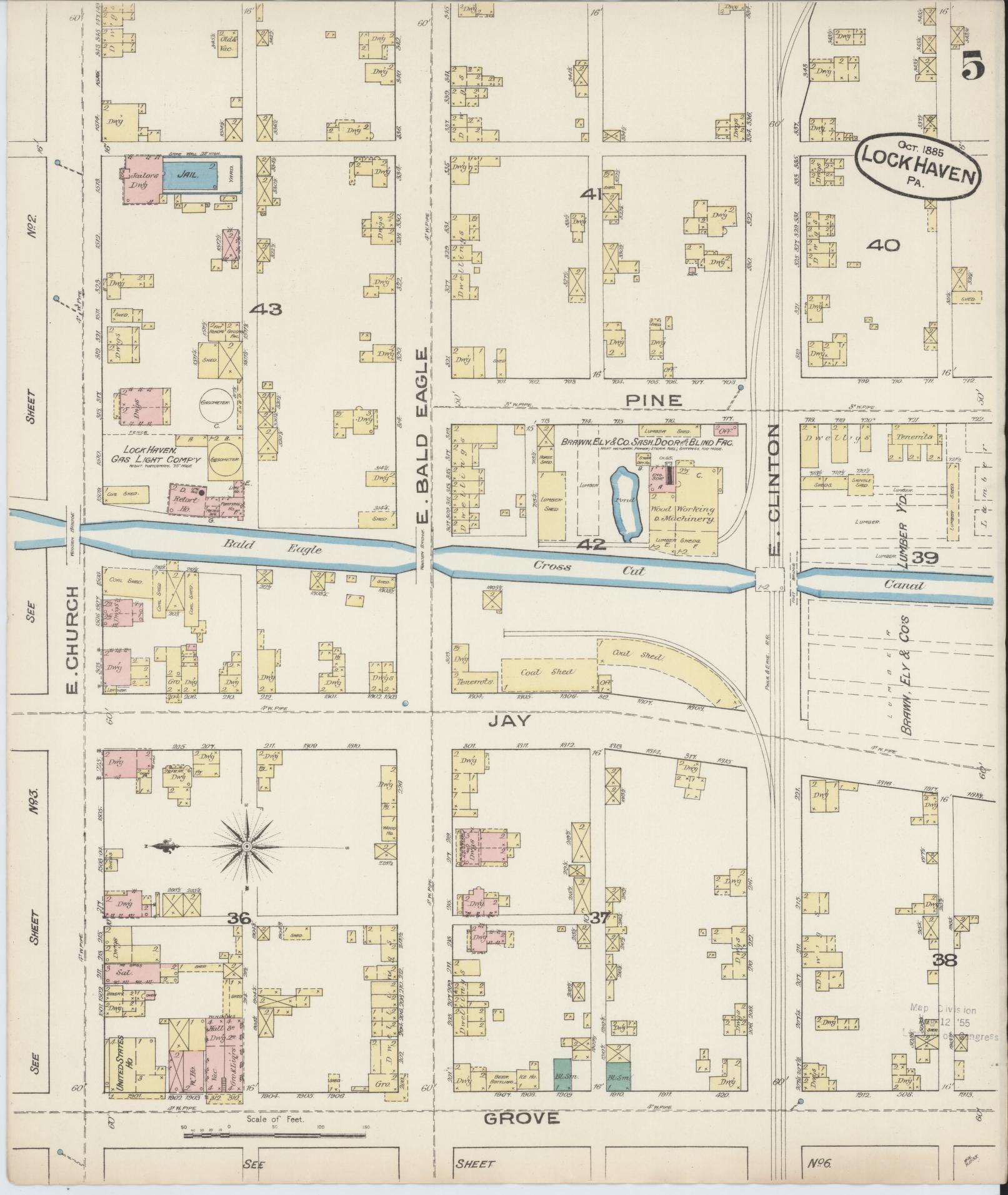 Sanborn Fire Insurance Map from Lock Haven, Clinton County, Pennsylvania (1885), Sheet #0005 - Historic Sanborn Fire Insurance Map Print, vintage old map wall art, antique decor, genealogy gift, Pennsylvania Pennsylvania map