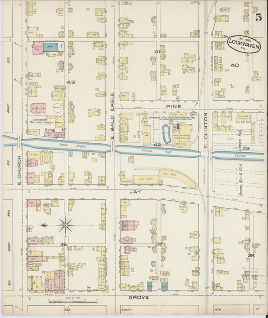 Sanborn Fire Insurance Map from Lock Haven, Clinton County, Pennsylvania (1885), Sheet #0005 - Historic Sanborn Fire Insurance Map Print, vintage old map wall art, antique decor, genealogy gift, Pennsylvania Pennsylvania map