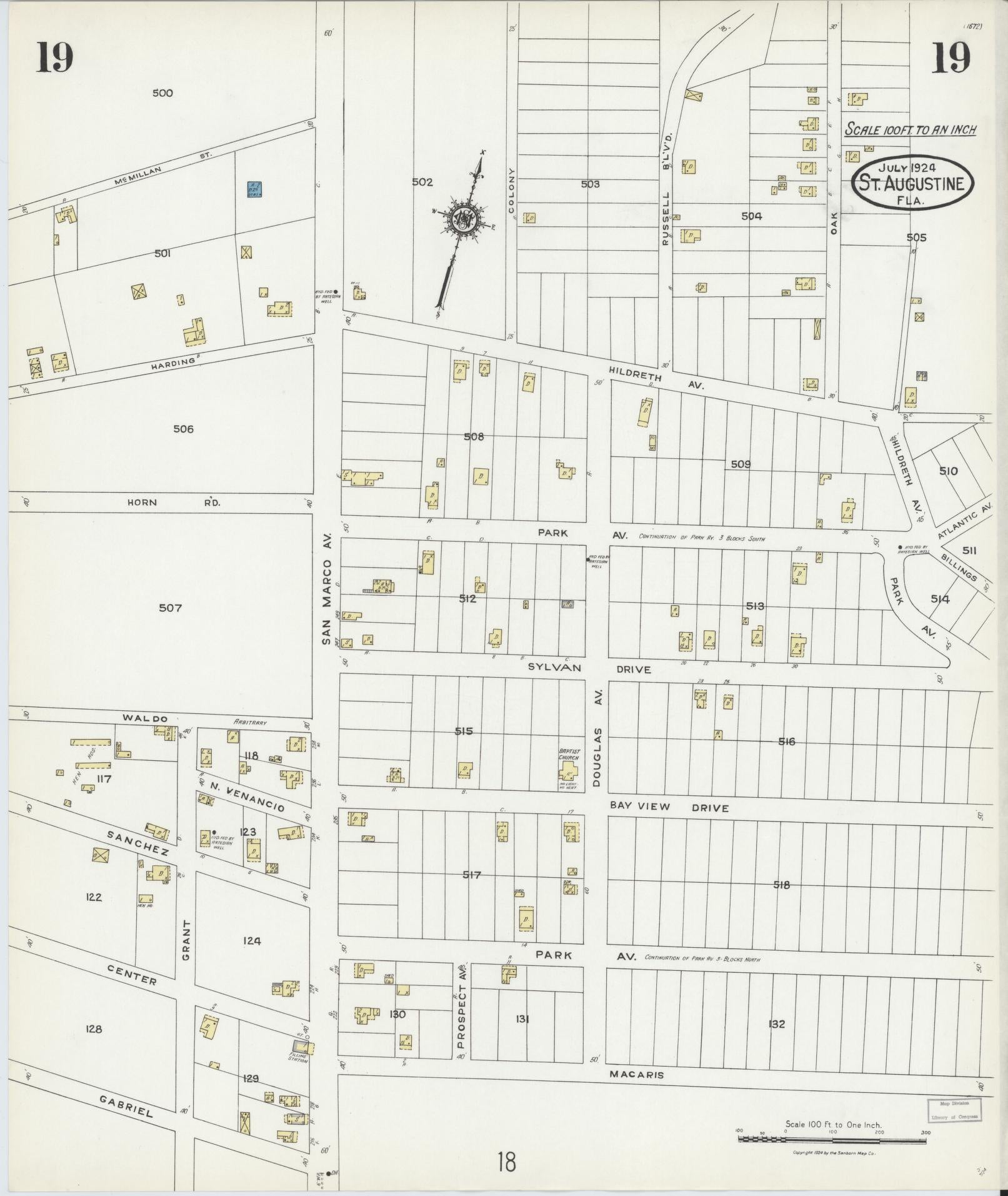 Sanborn Fire Insurance Map from Saint Augustine, Saint John's County, Florida (1924), Sheet #0019 - Complete Map Set gallery image, historic Sanborn map, vintage wall art, Florida Florida