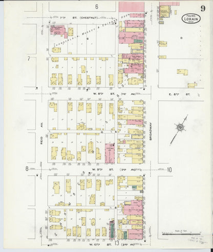 Sanborn Fire Insurance Map from Lorain, Lorain County, Ohio (1910), Sheet #0009 - Historic Sanborn Fire Insurance Map Print, vintage old map wall art, antique decor, genealogy gift, Ohio Ohio map