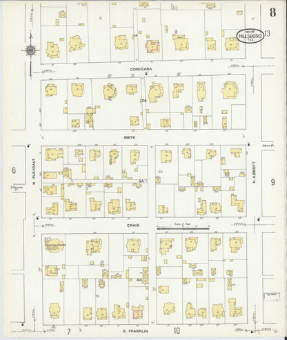 Sanborn Fire Insurance Map from Hillsboro, Hill County, Texas (1911), Sheet #0008 - Complete Map Set gallery image, historic Sanborn map, vintage wall art, Texas Texas