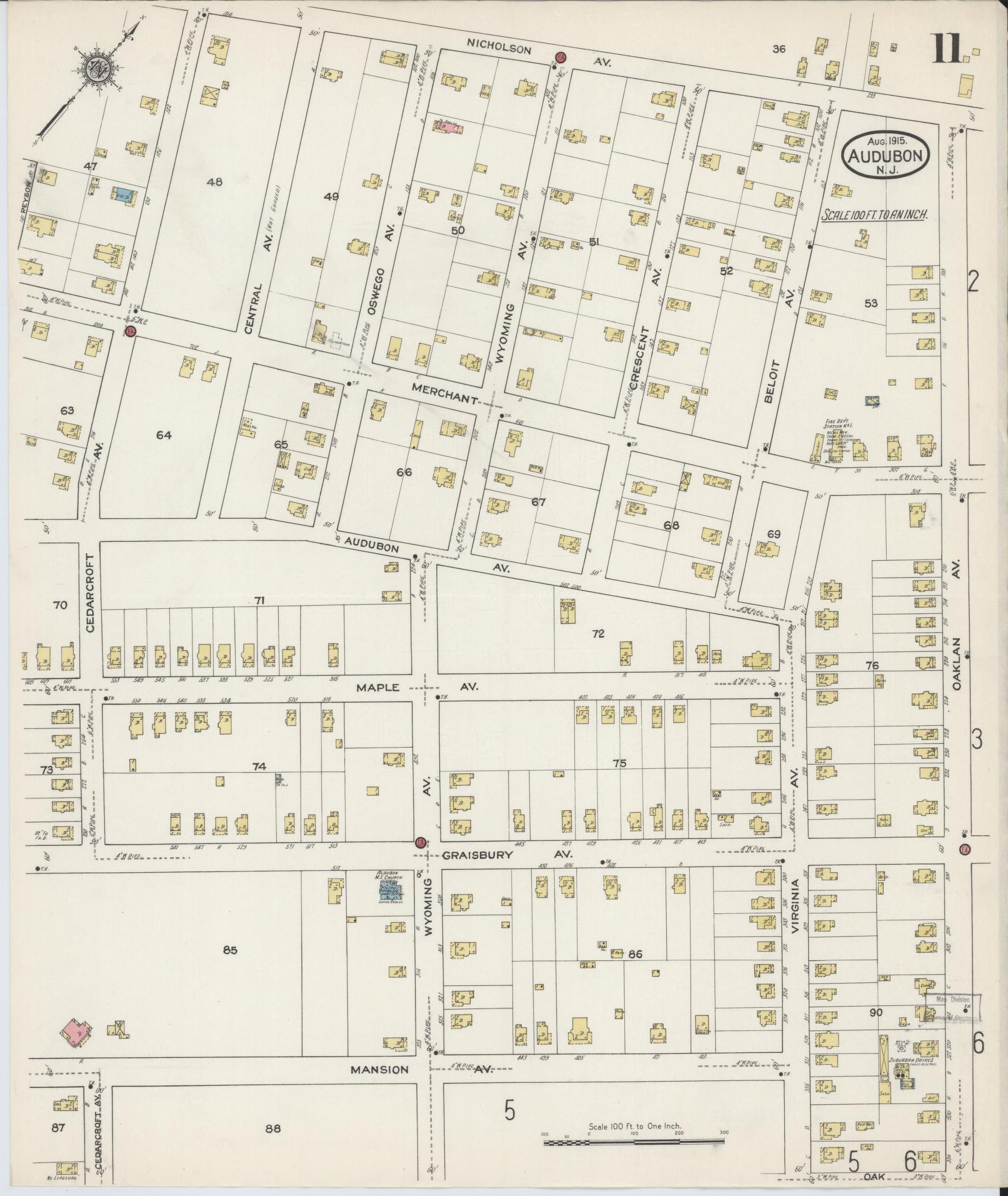 Sanborn Fire Insurance Map from Audubon, Camden County, New Jersey (1915), Sheet #0011 - Complete Map Set gallery image, historic Sanborn map, vintage wall art, New Jersey New Jersey