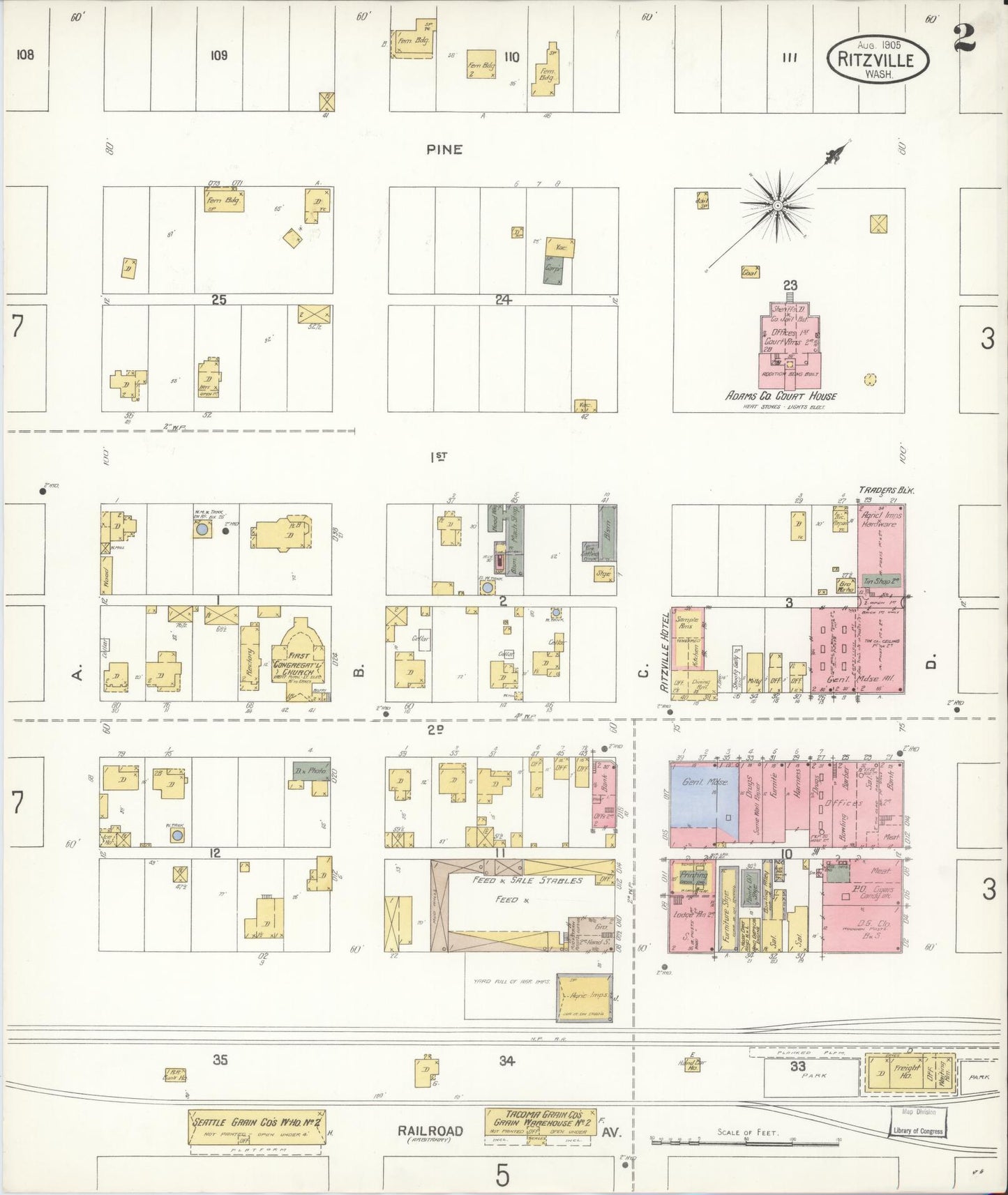 Sanborn Fire Insurance Map from Ritzville, Adams County, Washington (1905), Sheet #0002 - Complete Map Set gallery image, historic Sanborn map, vintage wall art, Washington Washington