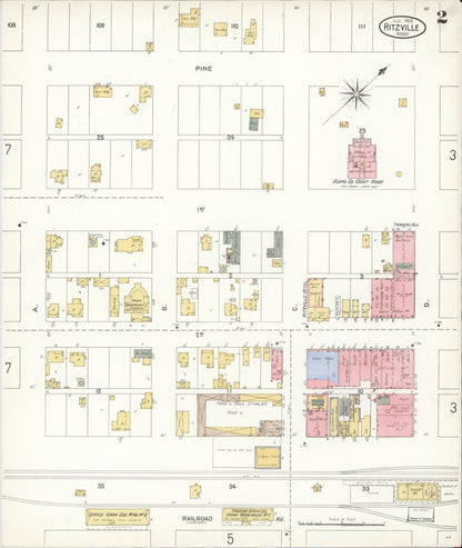 Sanborn Fire Insurance Map from Ritzville, Adams County, Washington (1905), Sheet #0002 - Complete Map Set gallery image, historic Sanborn map, vintage wall art, Washington Washington
