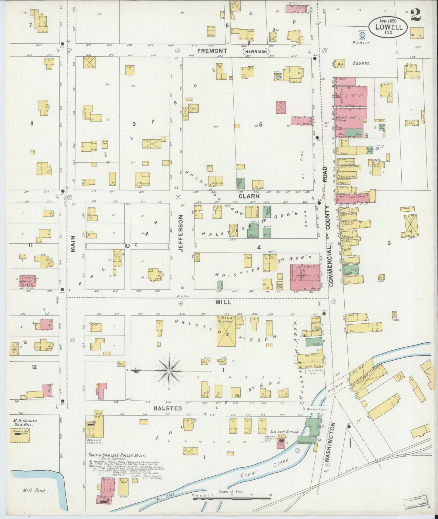 Sanborn Fire Insurance Map from Lowell, Lake County, Indiana (1899), Sheet #0002 - Complete Map Set gallery image, historic Sanborn map, vintage wall art, Indiana Indiana