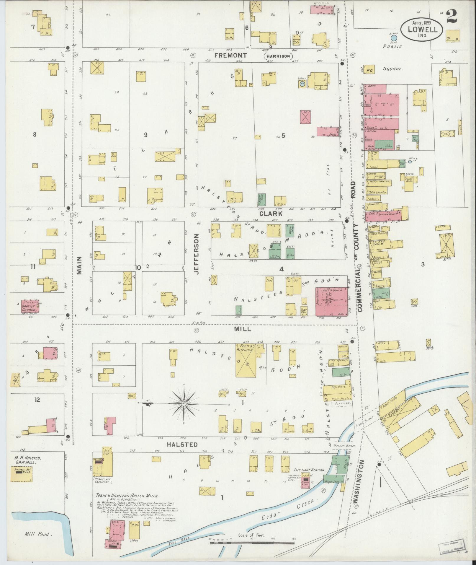 Sanborn Fire Insurance Map from Lowell, Lake County, Indiana (1899), Sheet #0002 - Complete Map Set gallery image, historic Sanborn map, vintage wall art, Indiana Indiana