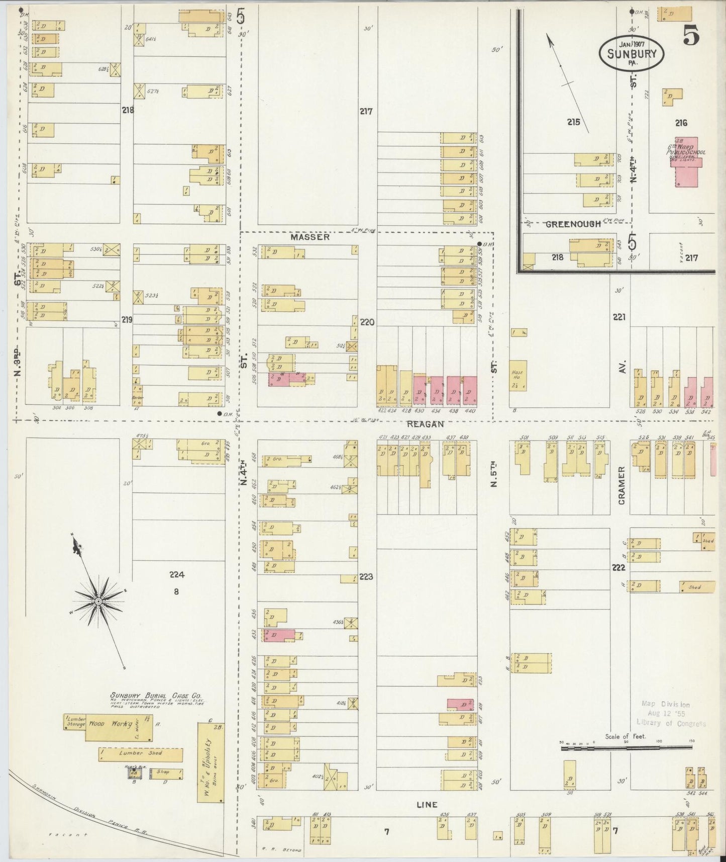 Sanborn Fire Insurance Map from Sunbury, Northumberland County, Pennsylvania (1907), Sheet #0005 - Complete Map Set gallery image, historic Sanborn map, vintage wall art, Pennsylvania Pennsylvania