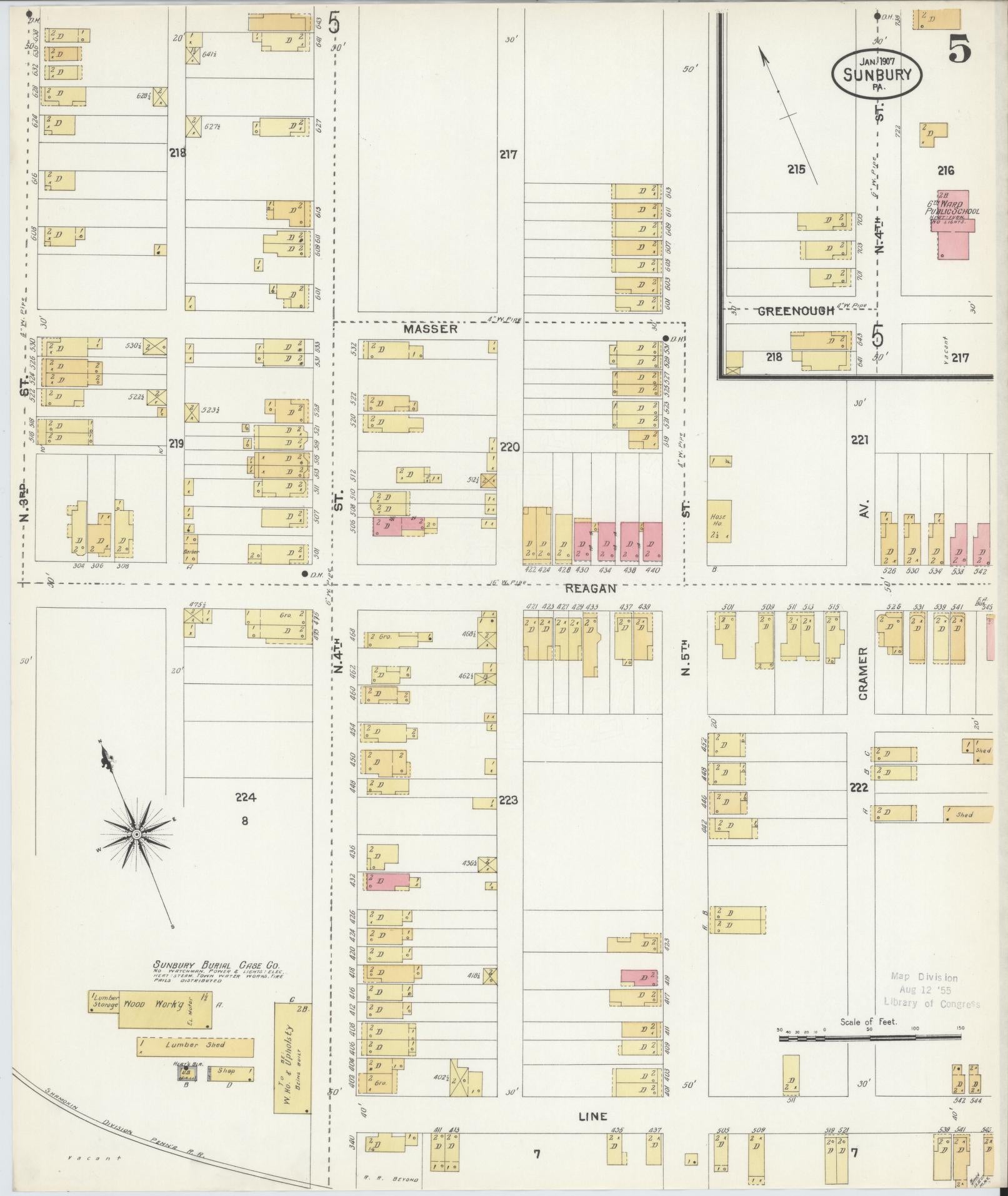 Sanborn Fire Insurance Map from Sunbury, Northumberland County, Pennsylvania (1907), Sheet #0005 - Complete Map Set gallery image, historic Sanborn map, vintage wall art, Pennsylvania Pennsylvania