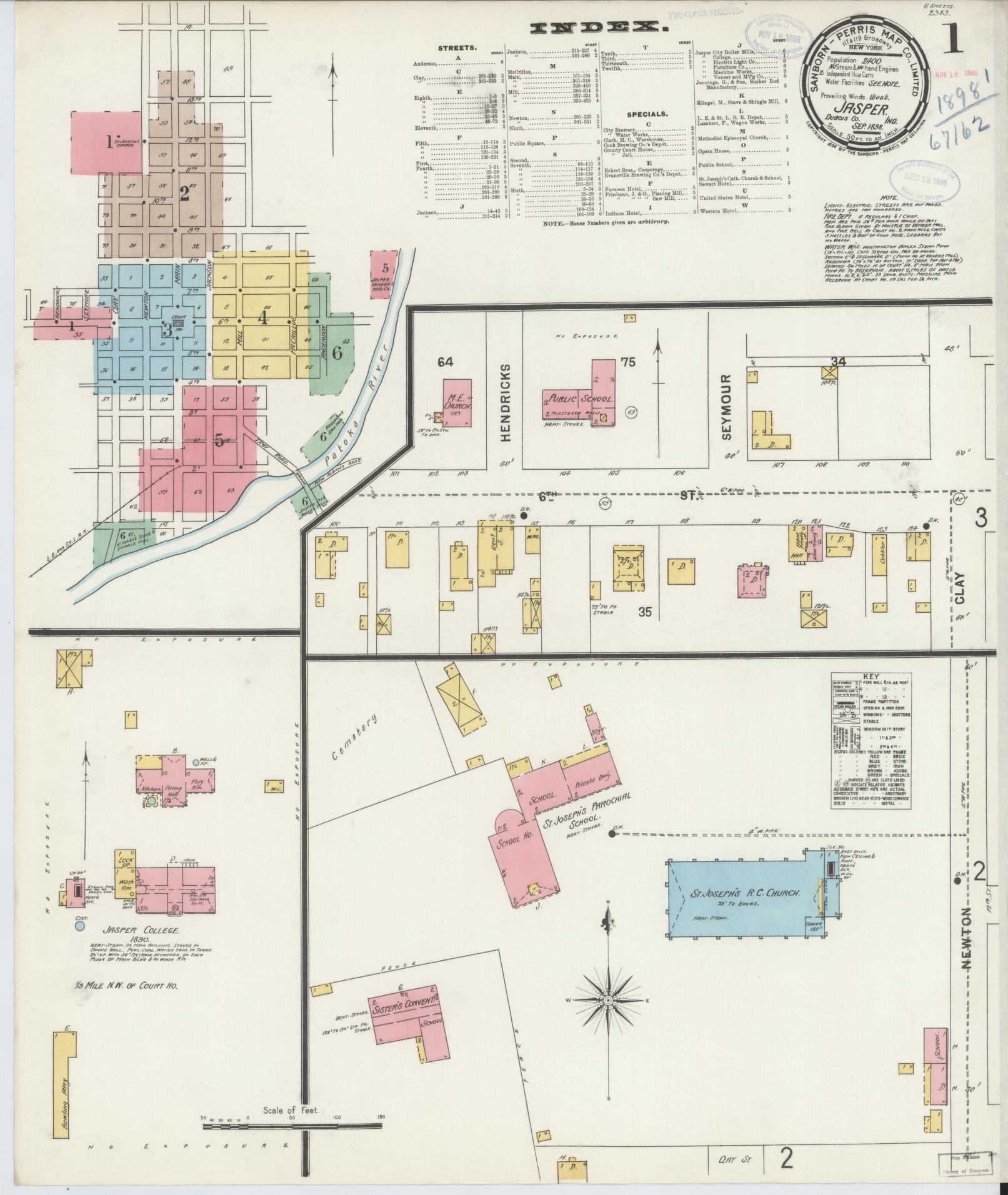 Sanborn Fire Insurance Map from Jasper, Dubois County, Indiana (1898), Sheet #0001 - Complete Map Set gallery image, historic Sanborn map, vintage wall art, Indiana Indiana