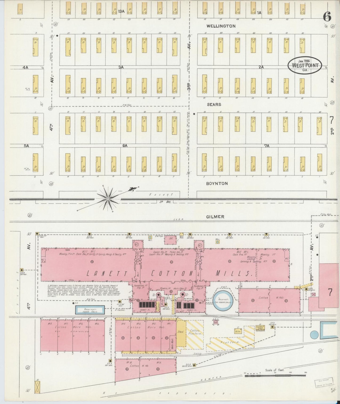 Sanborn Fire Insurance Map from West Point, Troup County, Georgia (1906), Sheet #0006 - Complete Map Set gallery image, historic Sanborn map, vintage wall art, Georgia Georgia