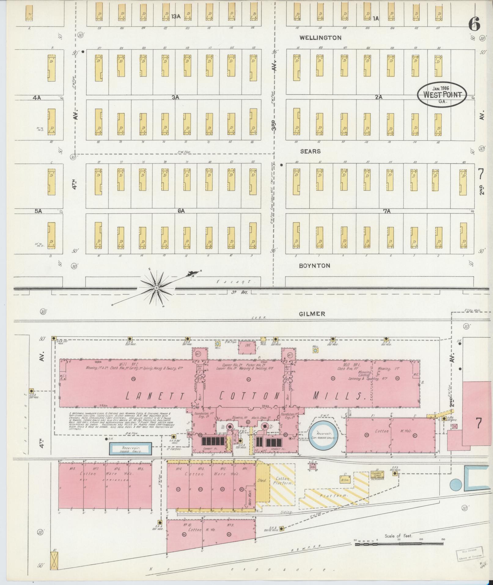 Sanborn Fire Insurance Map from West Point, Troup County, Georgia (1906), Sheet #0006 - Complete Map Set gallery image, historic Sanborn map, vintage wall art, Georgia Georgia