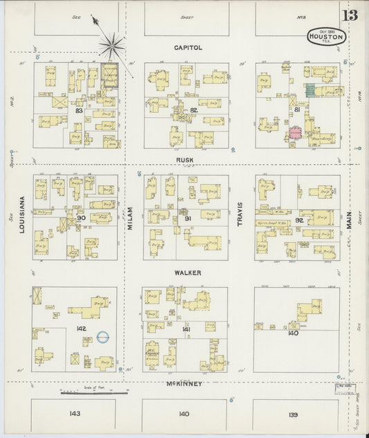 Sanborn Fire Insurance Map from Houston, Harris County, Texas (1890), Sheet #0013 - Historic Sanborn Fire Insurance Map Print, vintage old map wall art, antique decor, genealogy gift, Texas Texas map