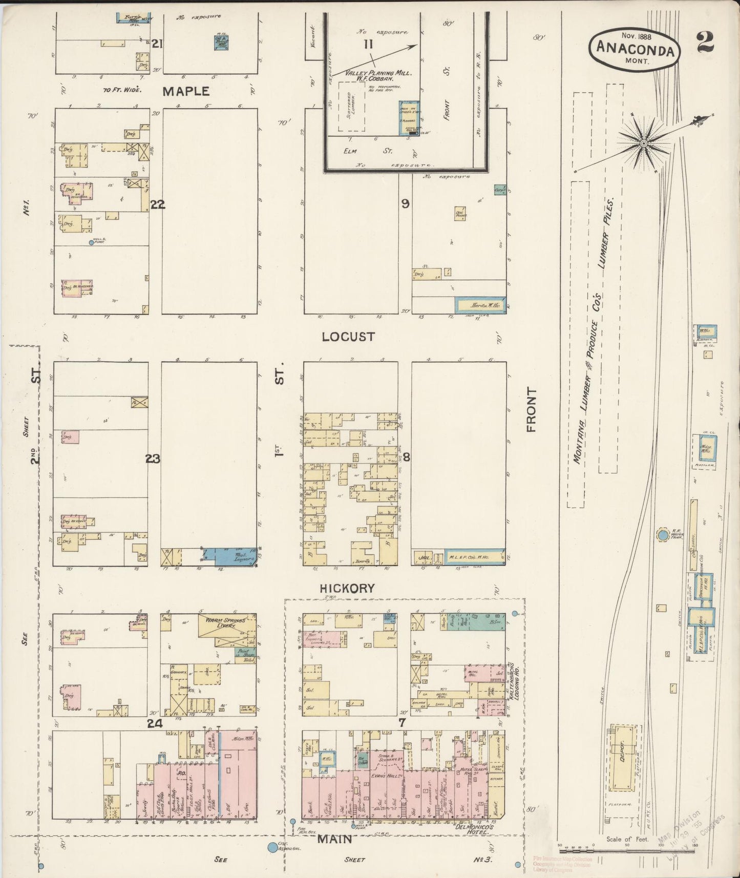 Sanborn Fire Insurance Map from Anaconda, Deer Lodge County, Montana (1888), Sheet #0002 - Complete Map Set gallery image, historic Sanborn map, vintage wall art, Montana Montana