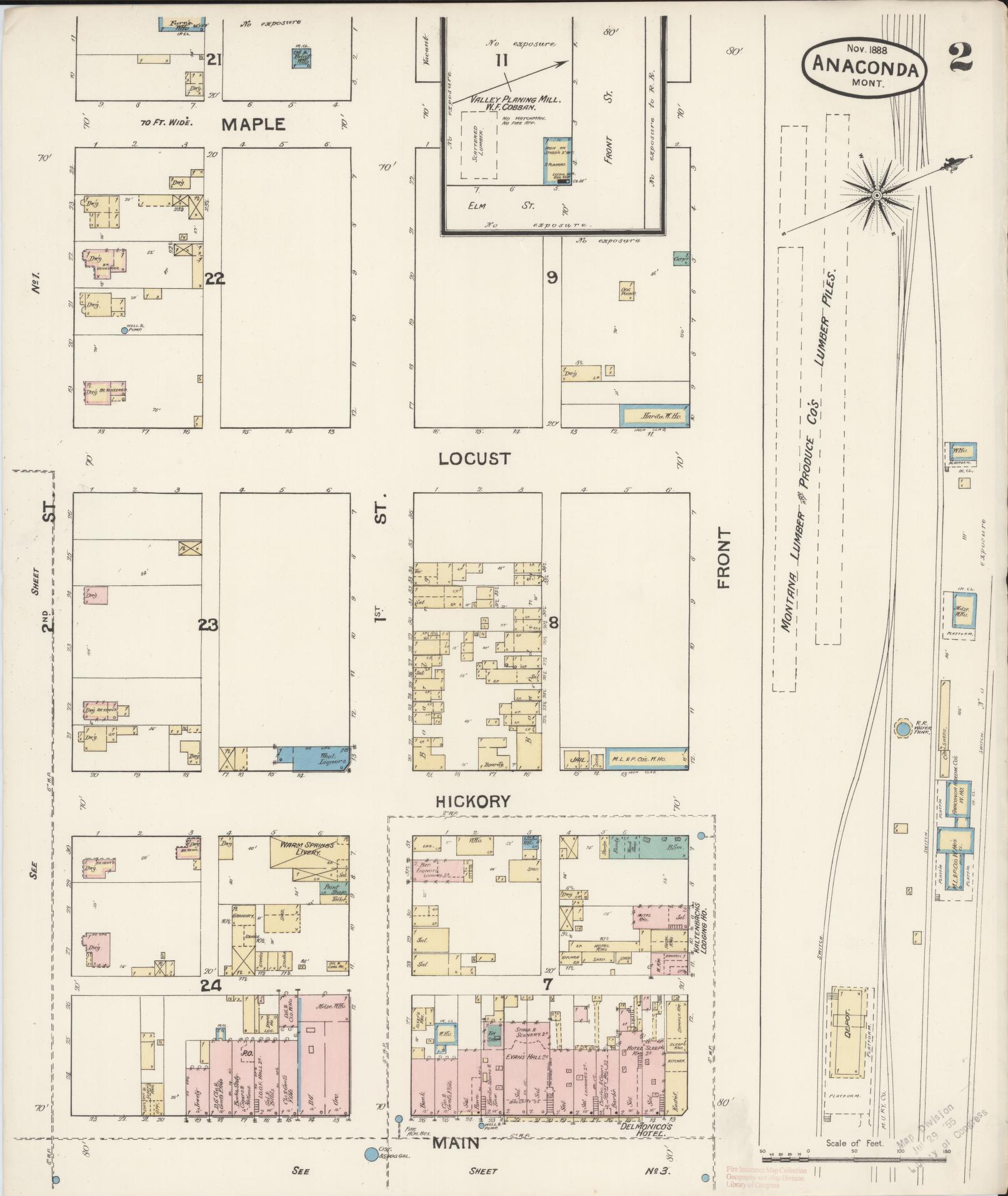 Sanborn Fire Insurance Map from Anaconda, Deer Lodge County, Montana (1888), Sheet #0002 - Complete Map Set gallery image, historic Sanborn map, vintage wall art, Montana Montana