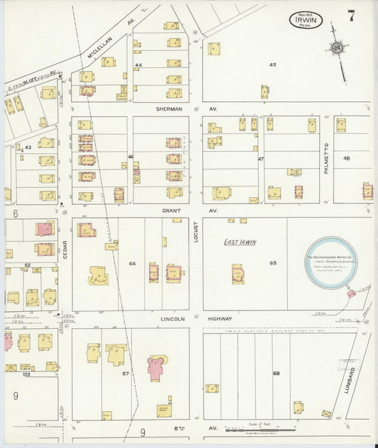Sanborn Fire Insurance Map from Irwin, Westmoreland County, Pennsylvania (1919), Sheet #0007 - Historic Sanborn Fire Insurance Map Print, vintage old map wall art, antique decor, genealogy gift, Pennsylvania Pennsylvania map