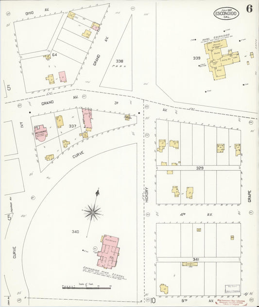 Sanborn Fire Insurance Map from Escondido, San Diego County, California (1907), Sheet #0006 - Historic Sanborn Fire Insurance Map Print, vintage old map wall art, antique decor, genealogy gift, California California map
