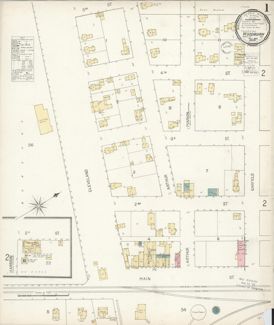 Sanborn Fire Insurance Map from Woodburn, Marion County, Oregon (1900), Sheet #0001 - Historic Sanborn Fire Insurance Map Print, vintage old map wall art, antique decor, genealogy gift, Oregon Oregon map