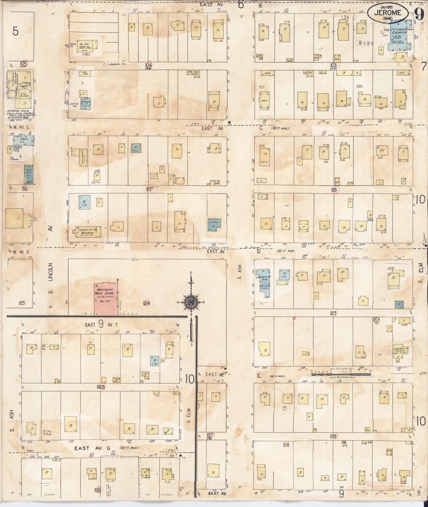 Sanborn Fire Insurance Map from Jerome, Jerome County, Idaho (1949), Sheet #0009 - Historic Sanborn Fire Insurance Map Print, vintage old map wall art, antique decor, genealogy gift, Idaho Idaho map