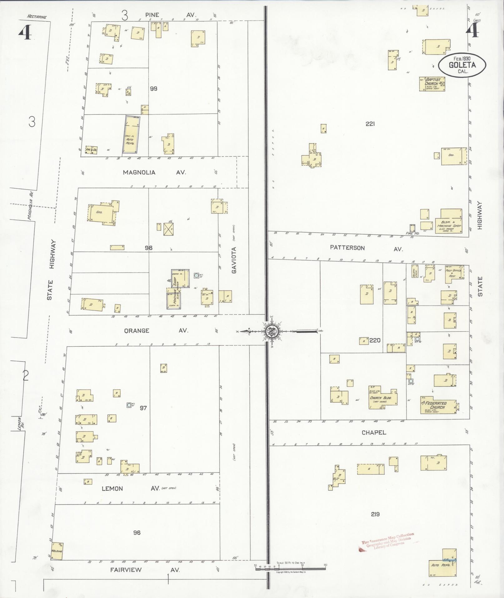 Sanborn Fire Insurance Map from Goleta, Santa Barbara County, California (1930), Sheet #0004 - Historic Sanborn Fire Insurance Map Print, vintage old map wall art, antique decor, genealogy gift, California California map