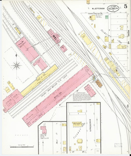 Sanborn Fire Insurance Map from Oelwein, Fayette County, Iowa (1900), Sheet #0005 - Historic Sanborn Fire Insurance Map Print, vintage old map wall art