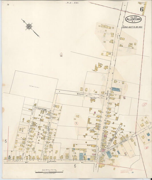 Sanborn Fire Insurance Map from Allentown, Monmouth County, New Jersey (1940), Sheet #0006 - Historic Sanborn Fire Insurance Map Print, vintage old map wall art, antique decor, genealogy gift, New Jersey New Jersey map