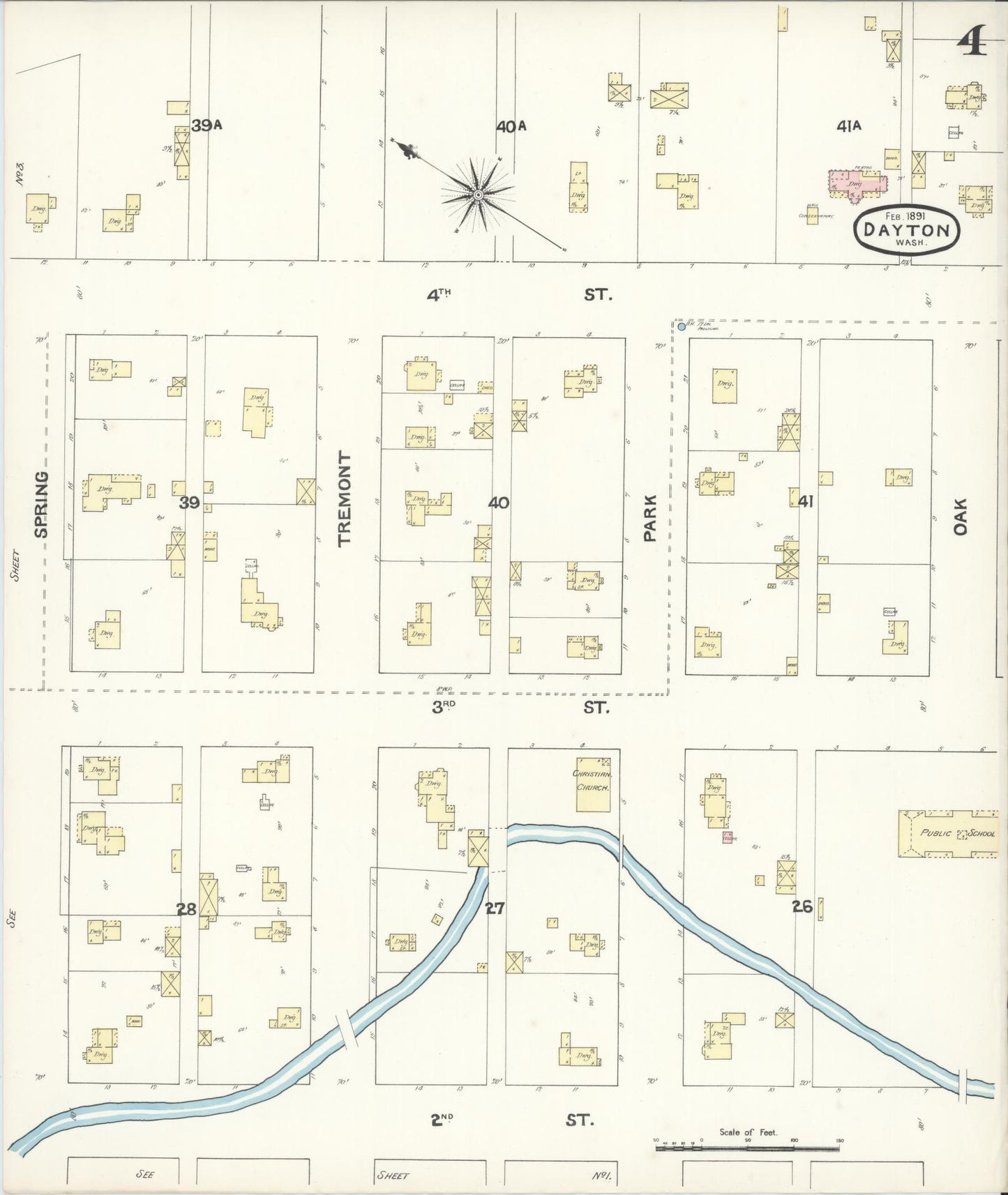 Sanborn Fire Insurance Map from Dayton, Columbia County, Washington (1891), Sheet #0004 - Complete Map Set gallery image, historic Sanborn map, vintage wall art, Washington Washington