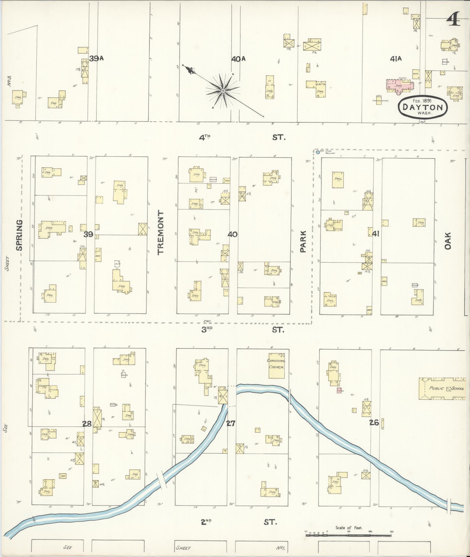 Sanborn Fire Insurance Map from Dayton, Columbia County, Washington (1891), Sheet #0004 - Complete Map Set gallery image, historic Sanborn map, vintage wall art, Washington Washington