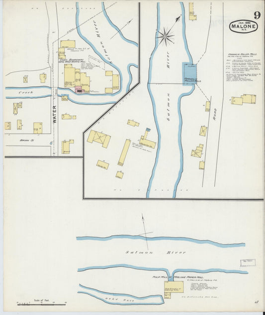 Sanborn Fire Insurance Map from Malone, Franklin County, New York (1892), Sheet #0009 - Historic Sanborn Fire Insurance Map Print, vintage old map wall art, antique decor, genealogy gift, New York New York map