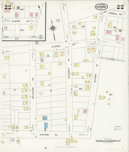 Sanborn Fire Insurance Map from Ossining, Westchester County, New York (1924), Sheet #0022 - Historic Sanborn Fire Insurance Map Print, vintage old map wall art, antique decor, genealogy gift, New York New York map