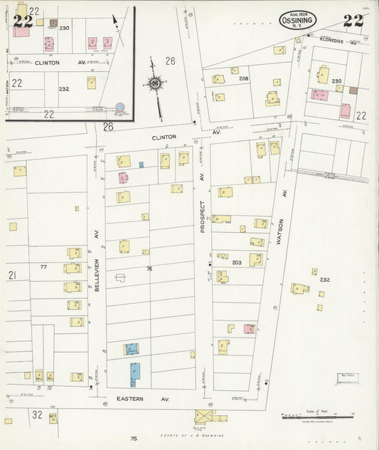 Sanborn Fire Insurance Map from Ossining, Westchester County, New York (1924), Sheet #0022 - Historic Sanborn Fire Insurance Map Print, vintage old map wall art, antique decor, genealogy gift, New York New York map