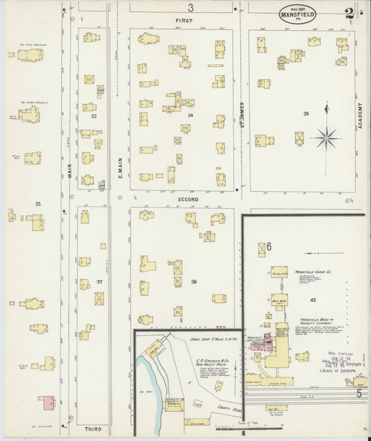 Sanborn Fire Insurance Map from Mansfield, Tioga County, Pennsylvania (1892), Sheet #0002 - Historic Sanborn Fire Insurance Map Print, vintage old map wall art, antique decor, genealogy gift, Pennsylvania Pennsylvania map