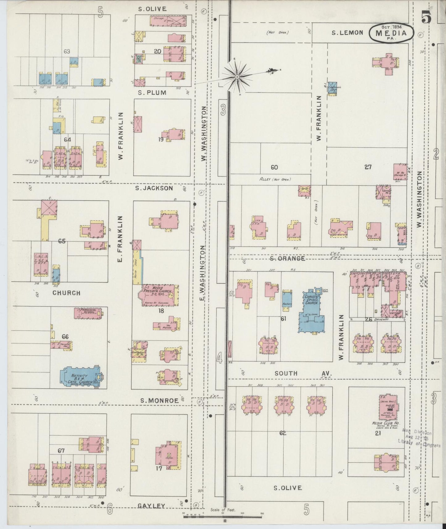 Sanborn Fire Insurance Map from Media, Delaware County, Pennsylvania (1894), Sheet #0005 - Complete Map Set gallery image, historic Sanborn map, vintage wall art, Pennsylvania Pennsylvania