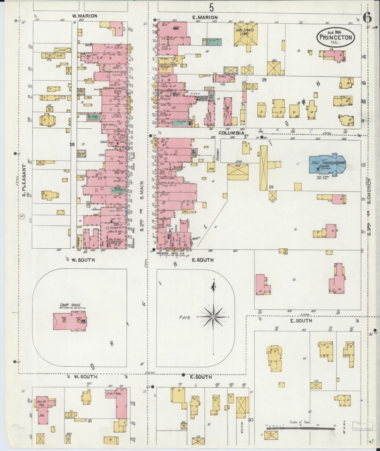 Sanborn Fire Insurance Map from Princeton, Bureau County, Illinois (1906), Sheet #0006 - Complete Map Set gallery image, historic Sanborn map, vintage wall art, Illinois Illinois